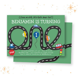 Convite Cars on Roads 1st Birthday Invitation