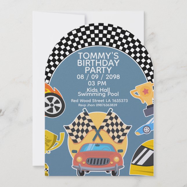 Convite Cars Theme Boy Birthday Invitation (Frente)