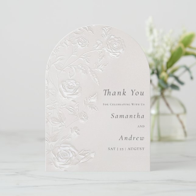 Convite Carta de Agradecimento de Casamento em Marfim com  (Em pé/Frente)