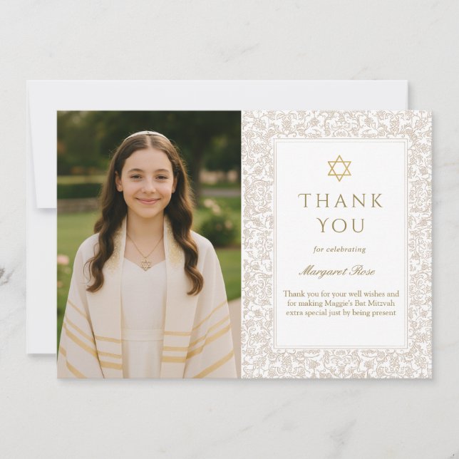 Convite Carta de Agradecimento para Bat Mitzvah Elegante (Frente)