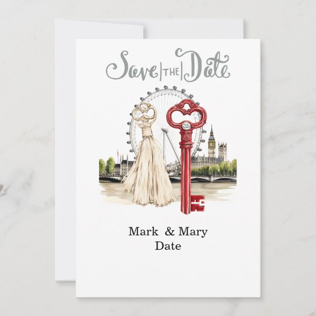 Convite Carta de Amor com tema de Londres para Amante (Frente)