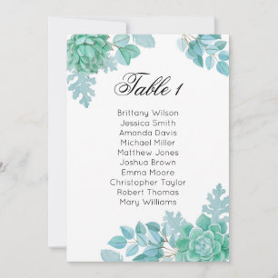 Convite Carta de assentos de casamento suculenta. Plano de