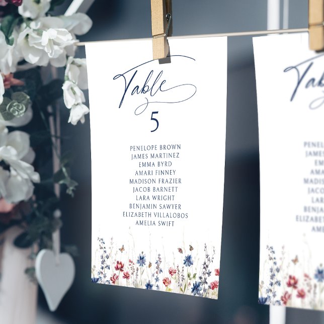 Convite Carta de assentos numerados de mesa rústica de flo (Navy Wildflower Rustic table number seating chart)