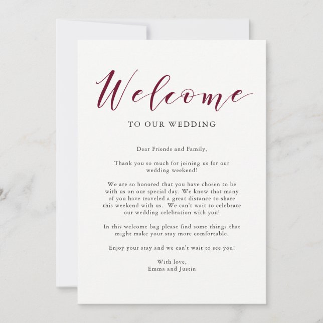 Convite Carta de Boas-Vindas de Casamento com Tipografia E (Frente)
