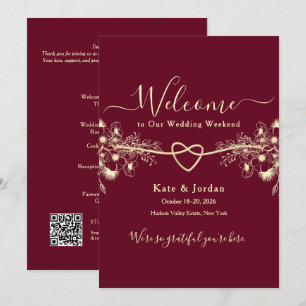Convite Carta de Boas-Vindas de Casamento em Dourado e Bor