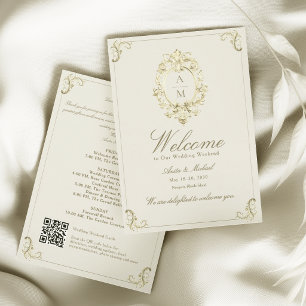 Convite Carta de Boas-Vindas de Casamento em Ouro Barroco 