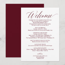 Convite Carta de Boas-Vindas de Itinerário de Casamento em