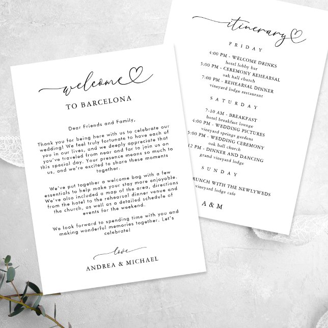 Convite Carta de Boas-vindas do Heart Script Wedding (Criador carregado)
