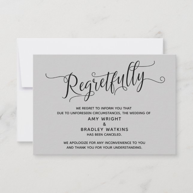 Convite Carta de Casamento Cancelado Cinza Elegante com Ar (Frente)