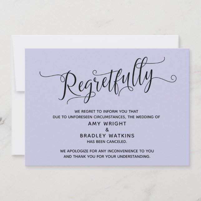 Convite Carta de Casamento Cancelado Lavanda Elegante com  (Frente)