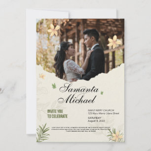 Convite carta de casamento elegante com fotografia