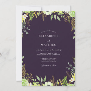 Convite Carta de Casamento Folhosa Chartreuse Berinjela