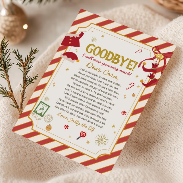 Convite Carta de Despedida de Elfo Carta de Despedida de N (Christmas Letter from Elf Goodbye Letter Card)