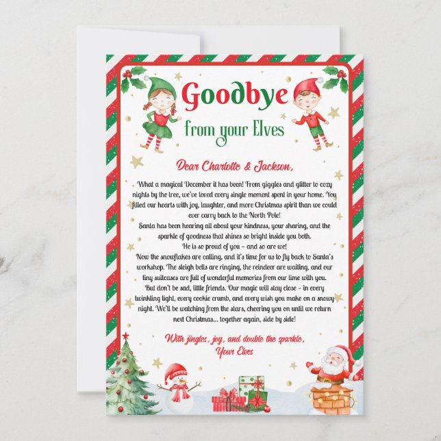 Convite Carta de Despedida do Elfo Adeus do Elfo Natal (Frente)