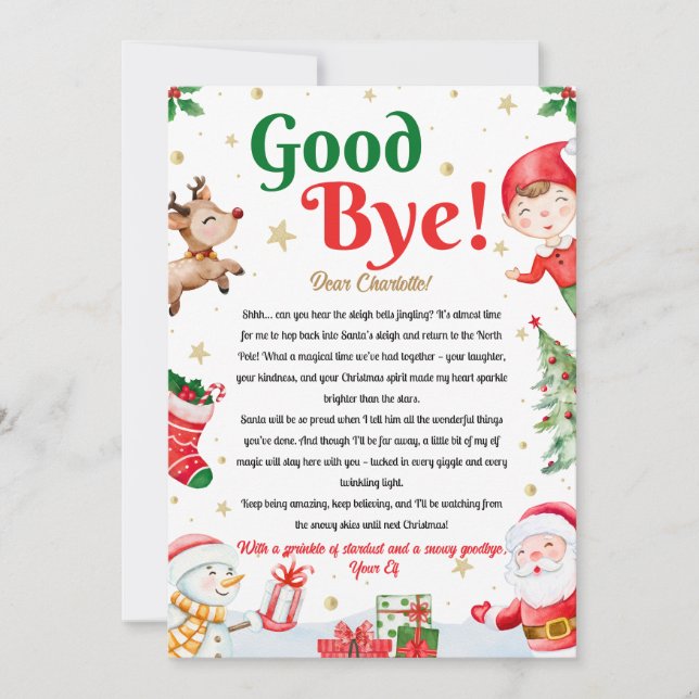 Convite Carta de Despedida do Elfo Adeus do Elfo Natal (Frente)