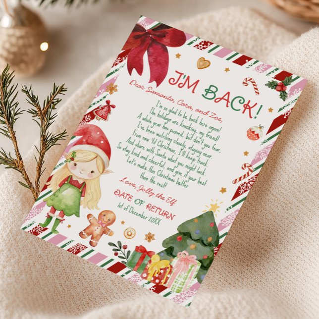 Convite Carta de Natal da Menina do Elfo (Christmas Blonde Hair Light Girl Letter from Elf Letter Card)