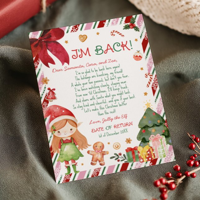 Convite Carta de Natal da Menina do Elfo (Christmas Ginger Hair Fair Girl Letter from Elf Letter Card )
