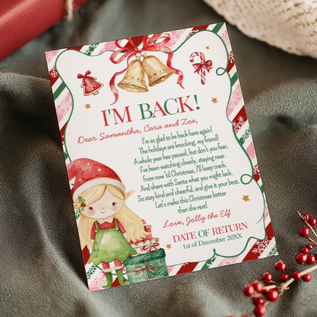 Convite Carta de Natal da Menina Elfa (Letter from Elf Christmas Blonde Hair Fair Girl Letter Card )