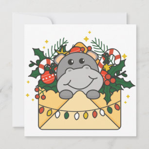 Convite Carta de Natal de Hipopótamo Animais de Inverno Co