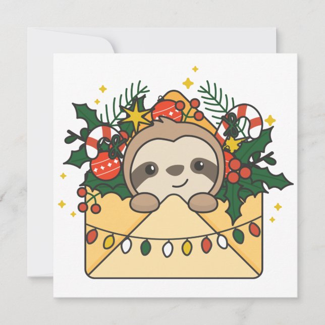 Convite Carta de Natal de Preguiça Animais de Inverno Conv (Frente)