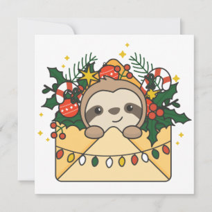 Convite Carta de Natal de Preguiça Animais de Inverno Preg