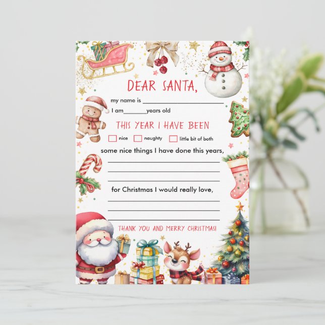 Convite Carta de Natal para Papai Noel (Em pé/Frente)
