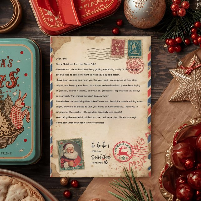 Convite Carta de Natal Vintage Airmail | Personalizada (Criador carregado)