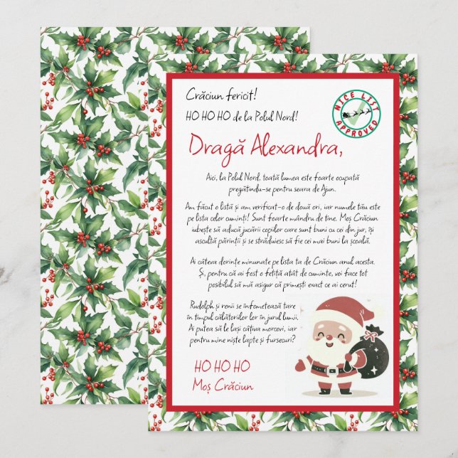Convite Carta de Papai Noel para Holly Berry (Frente/Verso)