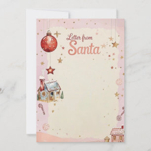 Convite Carta do Papai Noel   Estrelas Rosa Pastel e Doura