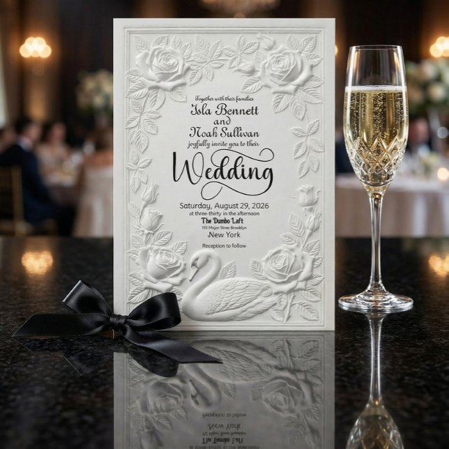 Convite Carta Falsa de Relevo Cisne Floral Casamento (Criador carregado)