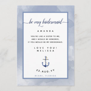 Convite Carta Náutica de Bridesmaid de Cor da Água Azul