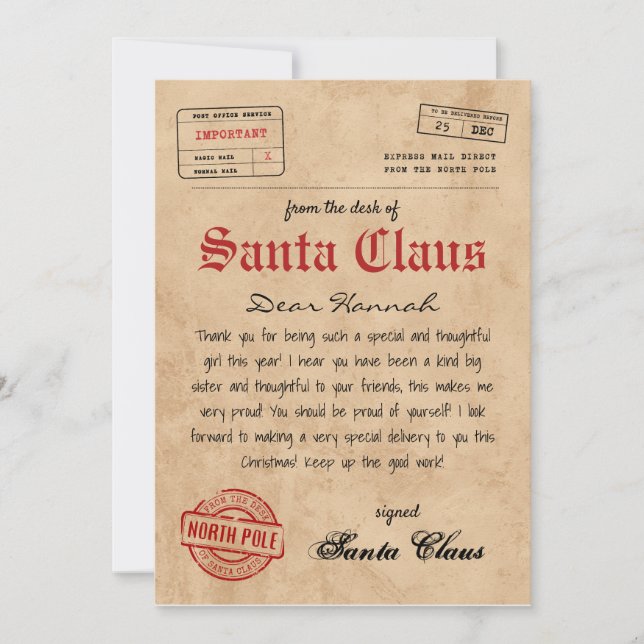 Convite Carta Personalizada de Papai Noel (Frente)