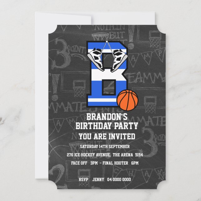 Convite Carta Personalizada Inicial de Basquete B (Verso)