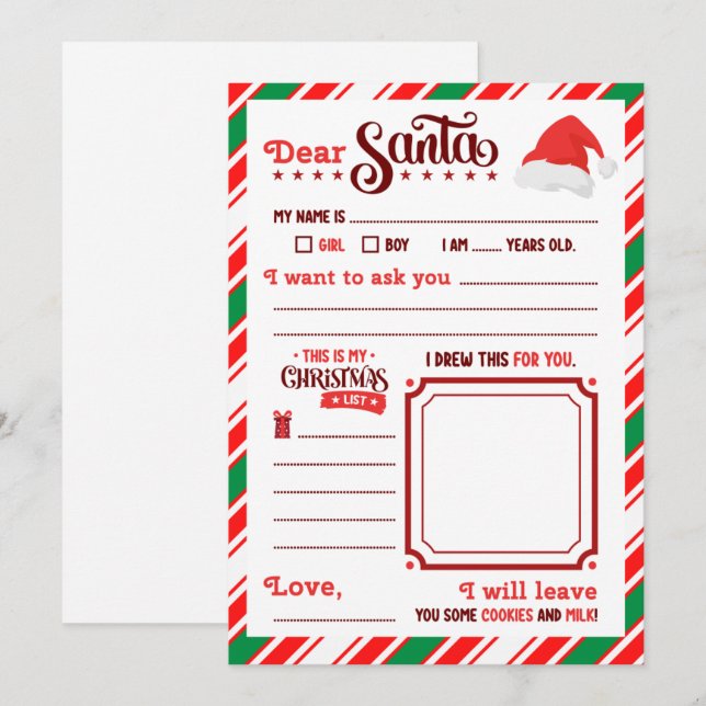 Convite Carta “Querido Papai Noel” (Frente/Verso)