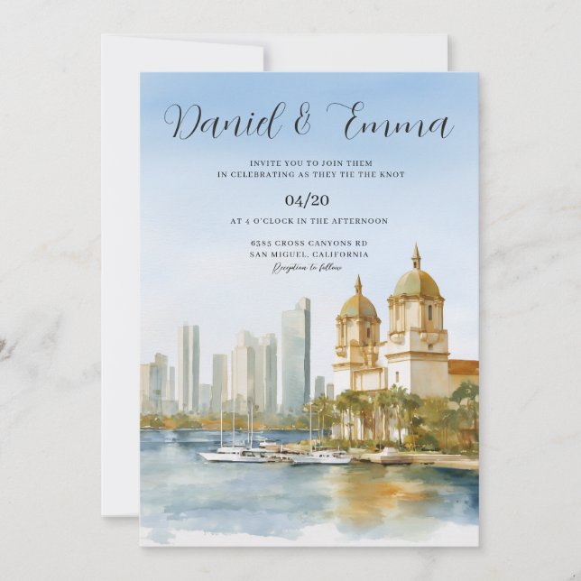 Convite Cartagena Colombia Skyline Wedding (Frente)