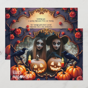 Convite 🎃Cartão de foto personalizado Ravenwood Gothic