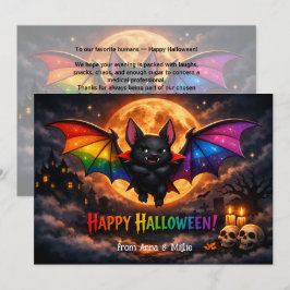 Convite 🕷️🌈Cartão de Morcego Lua Arco-Íris LGBT