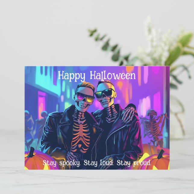 Convite 🌈🎃Cartão Neon Bone Babes (Em pé/Frente)