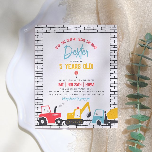 Convite Cartão postal de Aniversário para Veículos de Cons (Criador carregado)