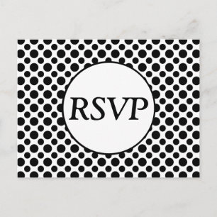 Convite Cartão postal de Bolinhas Preto Personalizado RSVP