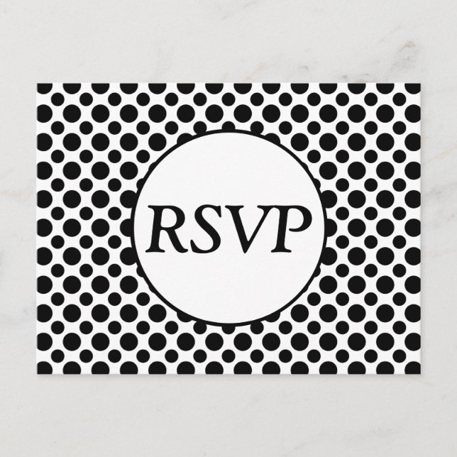 Convite Cartão postal de Bolinhas Preto Personalizado RSVP (Frente)