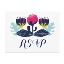 Cartão postal de Casamento Floral Funky RSVP