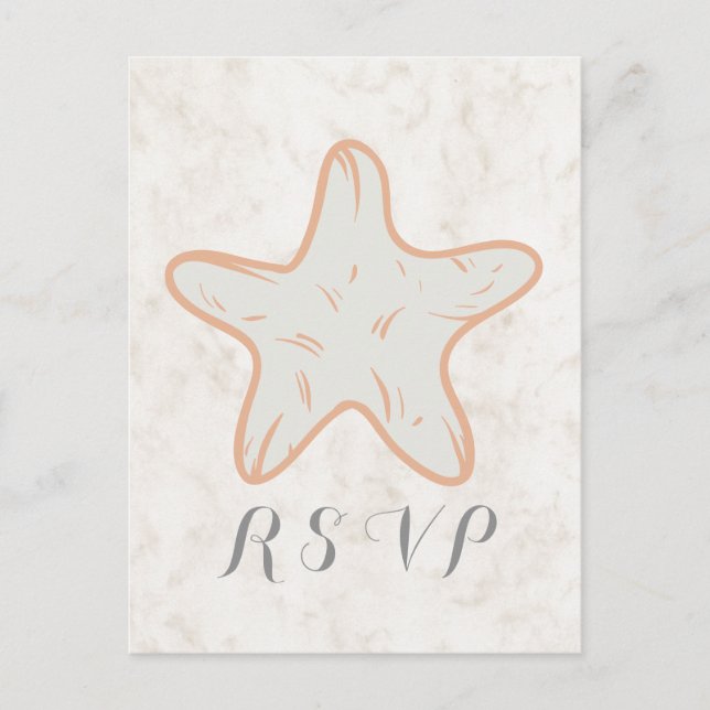 Convite Cartão postal de casamento RSVP de Starfish Rustic (Frente)