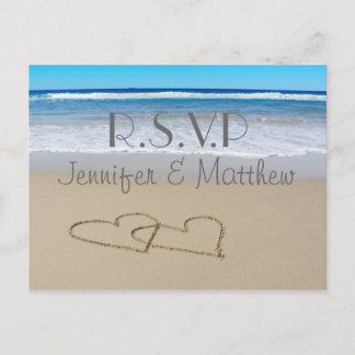 Convite Cartão postal de casamento "rsvp" do Beach Love He
