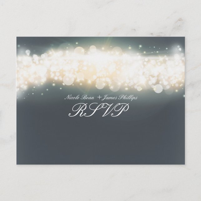 Convite Cartão postal de casamento RSVP Grey Sparkle Light (Frente)