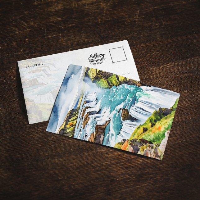 Convite Cartão-postal de cor aquosa da Gullfoss Islândia (Criador carregado)