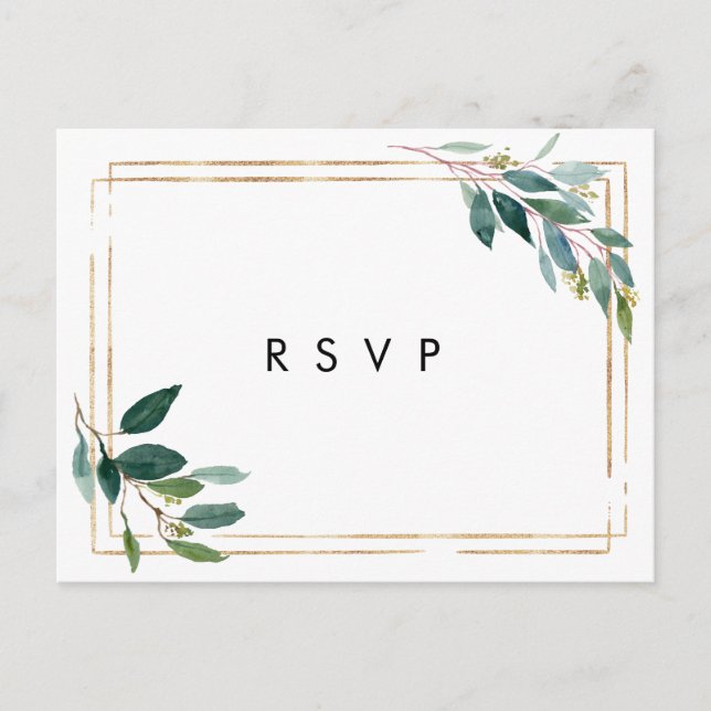Convite cartão postal de resposta de casamento com verde e (Frente)