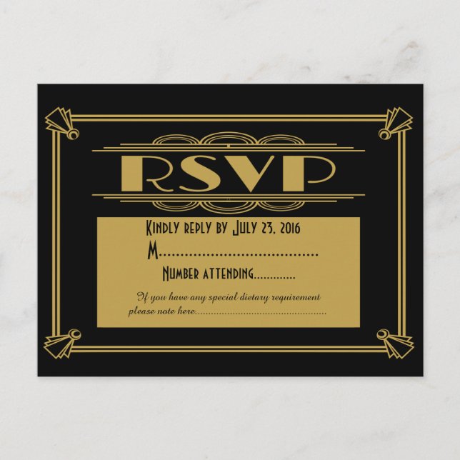 Convite Cartão postal de RSVP Art Deco 20 (Frente)
