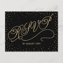 Convite Cartão postal de RSVP de Estrelas de Brilho Preto 