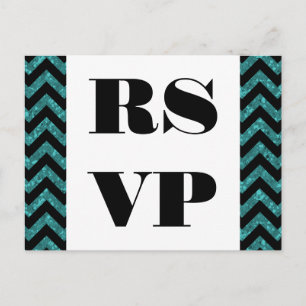 Convite Cartão postal de RSVP de Glitter Chevron Teal